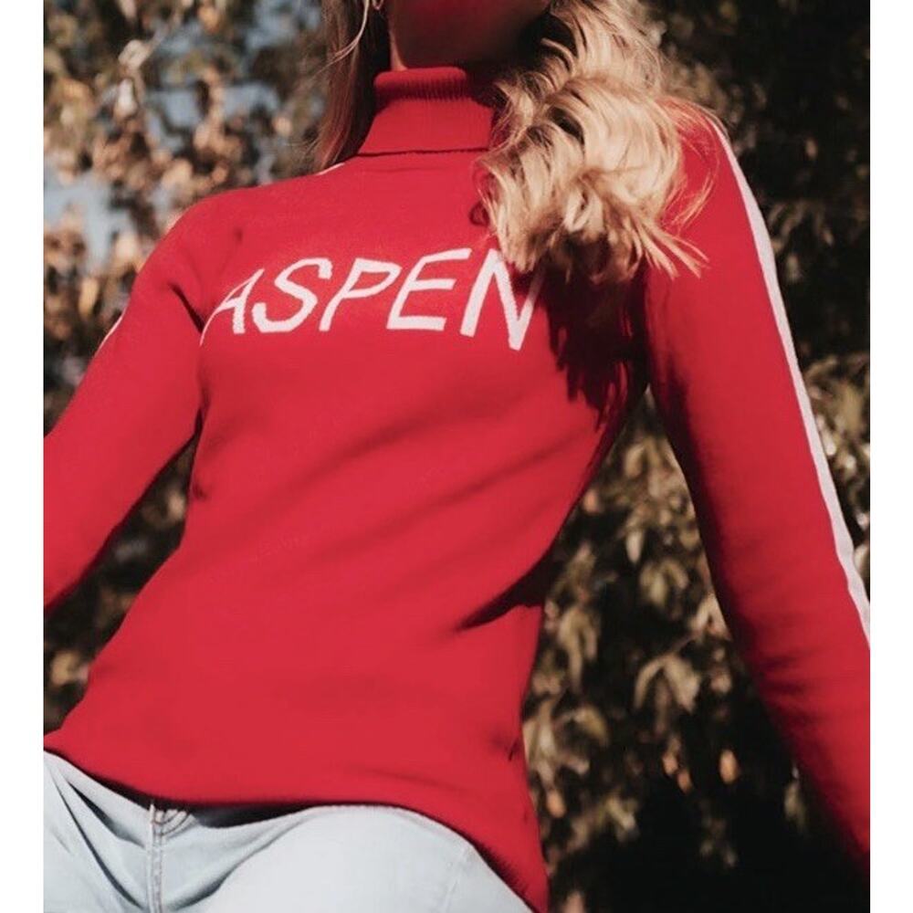 Aspen Snow Society 100% Italian Merino Wool Turtleneck Sweater Womens Medium Red